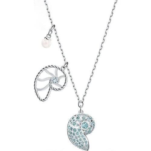 Swa 1:1 Fresh Blue Conch Necklace Female Pendant Clavicle Chain for Women Gift