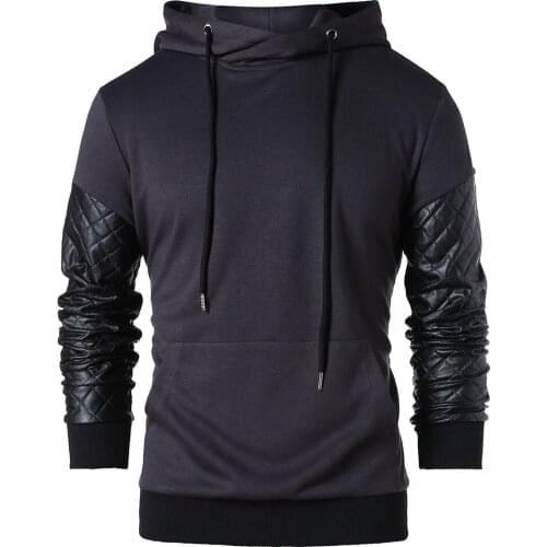 Mens Hoodies Sweatshirt Casual Solid Color Pullover Quality Leather Long Sleeve Pocket Tops For Men Streetwear Mens Clothes