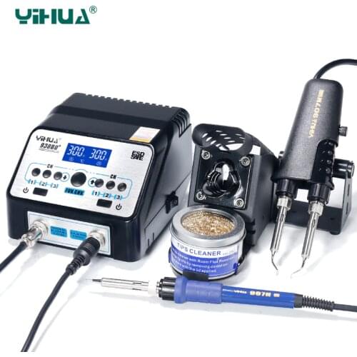 YIHUA 938BD+ Double Tweezers Soldering Iron Station Hihg Power Soldering Machine Tools Set Free shipping