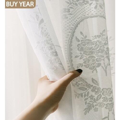European Style Curtains for Living Dining Room Bedroom White Lace Mirror Peony Tulle Curtain Finished Product Customization