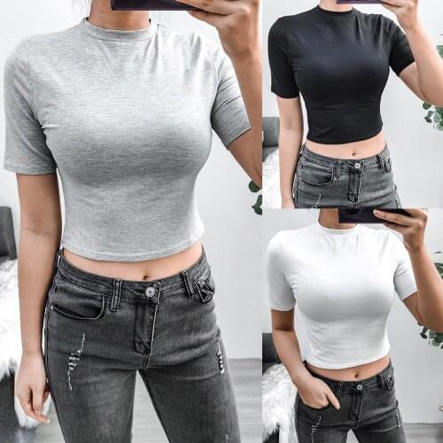Womens Fashion Summer Womens Short-Sleeved Sexy Navel-Bearing Trendy Plus Size T-shirt