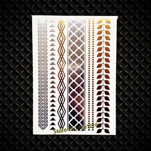 Silver Color Leaf Pattern Temporary Gold Tattoo Stickers, Women Sexy Tattoo Paste, Body Arm Bracelet Waterproof Tatoos