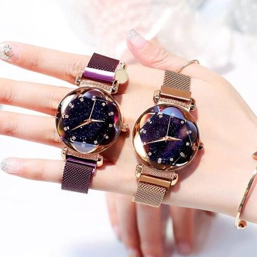 Luxury Womens Watches Fashion Elegant Magnet Buckle Rose Gold Ladies Wristwatch Starry Sky Diamond Gift Quartz
