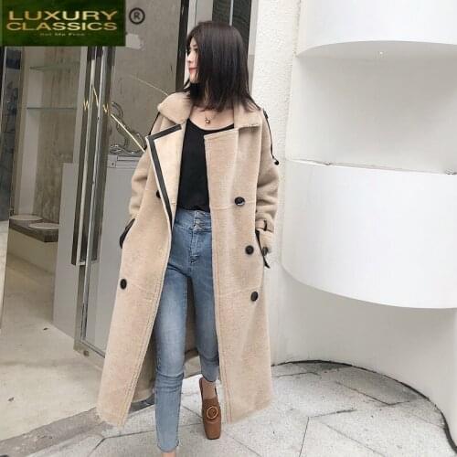 Female Real Fur Coat Long Vintage Sheep Shearing Jacket Women Clothes 2021 Korean Elegant 100% Coat Fur Tops Hiver 0003