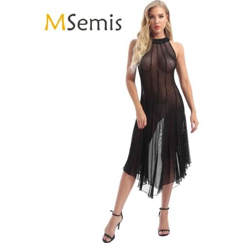 Womens Gothic See-through Mesh Dress Punk Mock Neck Sleeveless Dresses for Halloween Rock Concert