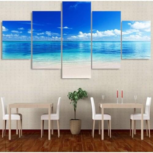 5 panel sky clear water seascape painting modular picture modern canvas home decoration living room wall art frame painting