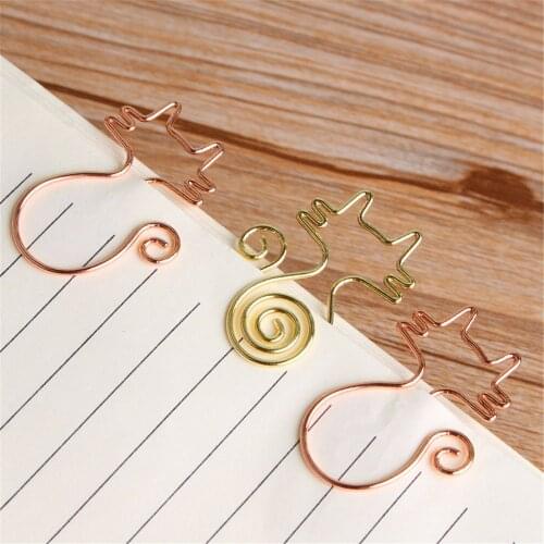 5pcs Cute Cartoon Hollow Out Cat Shape Paper Clips Memo Clips Metal Bookmark Novelty Office School Stationery Binding Supplies