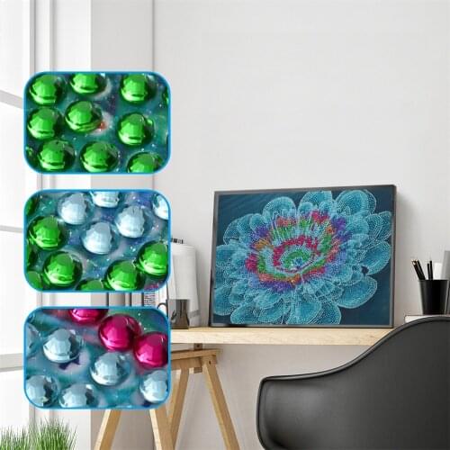 5D DIY Partial Drill Special Shaped Diamond Painting Green Lotus Embroidery Cross Stitch Home Wall Decoration for Living Room