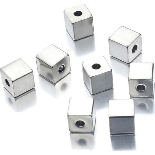 50Pcs Lot 3/4/5/6mm Hole2mm Stainless Steel Cube Spacer Beads Square Loose Beads for DIY Bracelet Jewelry Making Wholesale Bulk