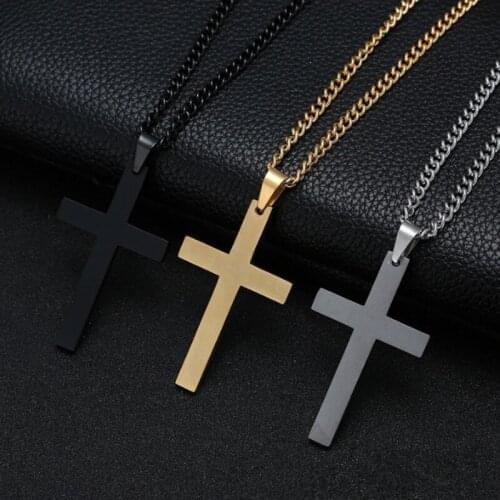 Trendy Men Women Stainless Steel Cross Pendant Necklace Cuban Link Chain Necklaces Men Hip Hop Party Gift Faith Jewelry