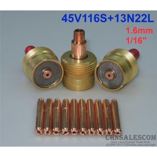 CHNsalescom 13 pcs Large Gas Len Collet Body 45V116S Collet 13N22L WP-9/20/25 1.6mm 1/16"