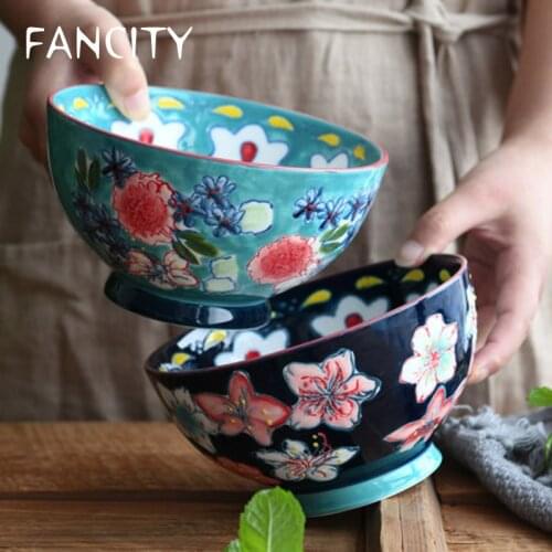 FANCITY High-End Exquisite Hand-Painted Ceramic Tableware Noodle Bowl, Salad Bowl, Porridge Bowl, Breakfast Bowl,Cereal Bowl