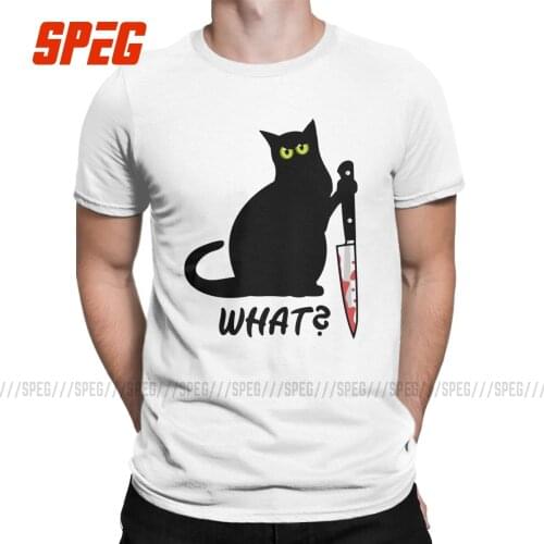 Mens T-Shirts Killer Cat What Crazy Cotton Tee Short Sleeve Murderous Cat With Knife Funny T Shirt O Neck Clothes Printing