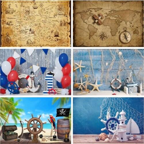 Pirate Ship Skull Island Old Grunge Map Navigation Theme Birthday Party Photophone Photography Backgrounds Photo Backdrops Props
