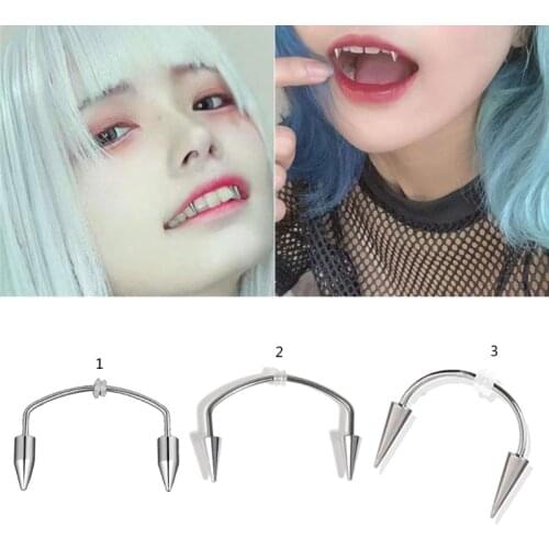 2Pcs 16g Spike Lips Hoop Rings Vampire Teeth Surgical-Steel Spiked Body Jewelry