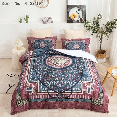 3PCS Red And Blue Duvet Cover Queen King Bedclothes Middle East Style Bedding Set Single Double Luxury Home Textiles Adult