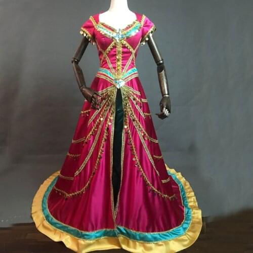 Magical Lamp Princess Jasmine Cosplay Costume Adult Women Dress With Cape Halloween Stage Performce Dresses