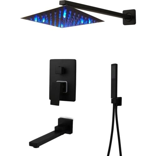 Matte Black 3-Functions Rainfall Shower Mixer Wall Mounted Faucet Taps Hand Sprayer Kit