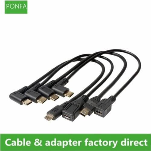Micro Mini USB Cable 5Pin Male to Male USB 3.1 Type C Elbow to Mini Micro USB 2.0 OTG Data Adapter Converter Charging Cable 25cm
