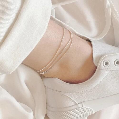 925 Sterling Silver Multi-layer Snake Chain Anklets For Women Girls Summer Beach JewelryA168