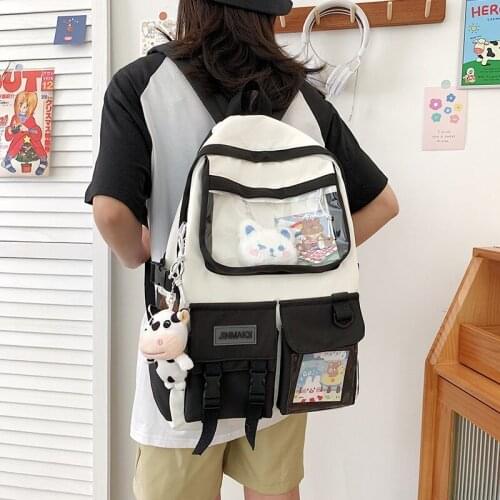 New Fashion Women Backpack Harajuku Nylon Waterproof Contrast Color School For Girls Large-capacity Backpacks With Many Pockets