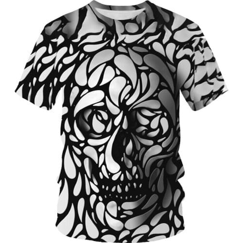 Fashion summer t-shirt mens 3D skull print breathable mens T-shirt Street dress print splicing T-shirt