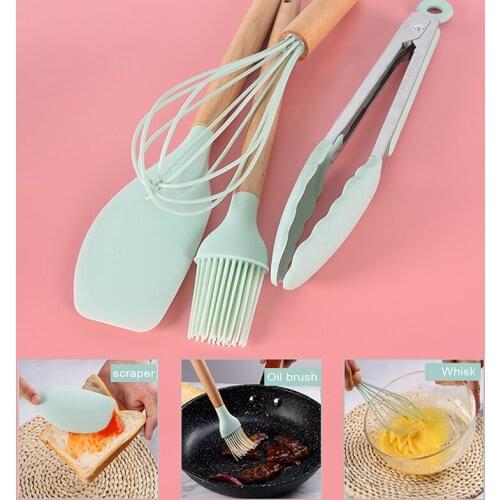4-piece Kitchenware Set Silicone Wooden Handle with Hanging Hole Heat Resistant Accessory Home Kitchen Cookware Sets