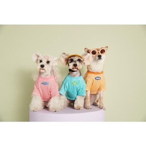 New Pet clothing Summer thin candy-colored plaid T-shirt For Dogs Teddy Schnauzer Dog clothes Hoodies For Small Dogs Puppy Coat