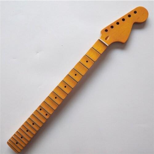 New Full scalloped Guitar Neck Replacement 22 Fret Maple ST style big headstock yellow