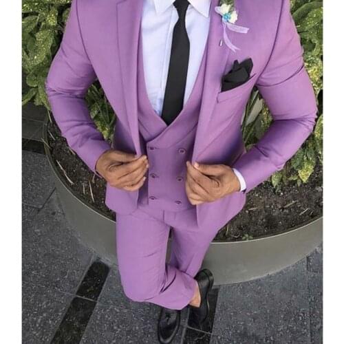 2020 Latest Coat Pant Design Purple Pink Men Suit Slim Fit Groom Tuxedo 3 Piece Custom Wedding Suits Prom Blazer Terno Masculino