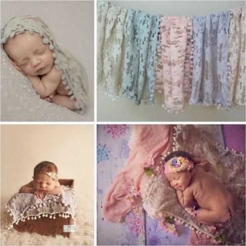 Newborn lace flower baby Wrap Cloth photography props baby Tassel ball lace wrapped towel Receiving Baby Blankets