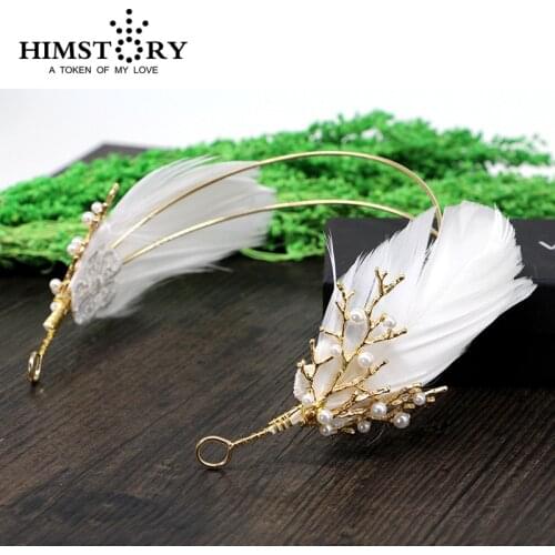 New Design Branch Feather Pearl Wedding Hair Accessories Vintage Baroque Headband Wedding Hairwear