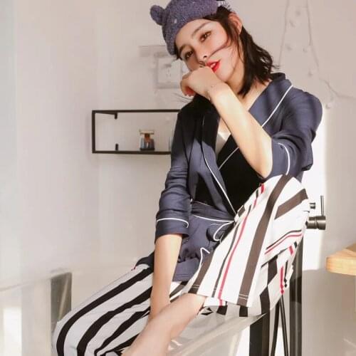 New Spring And Autumn Pajamas Set For Ladies Long-Sleeved Two-Piece Knitted Cotton Pyjamas Women Fashion Tide Home Clothes