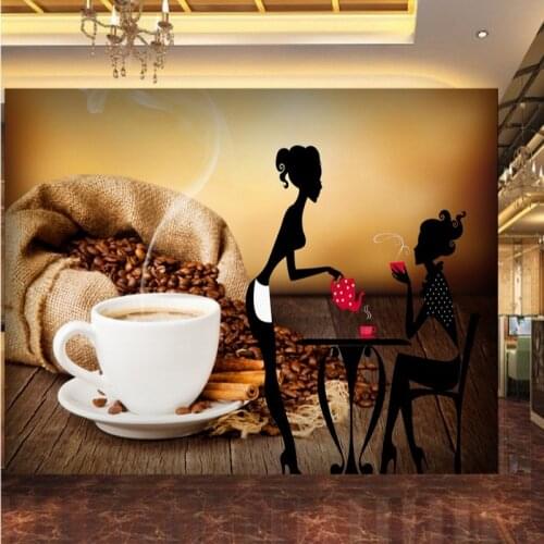 Custom photo wallpaper Coffee shop beauty silhouette cup tooling background wall paper lounge HD custom mural