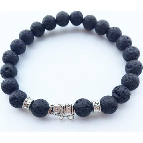Casual Live Lift Elephant Charms 8mm Black Lava Stone Beads Bracelet Aromatherapy Essential Oil Diffuser Bracelet Punk Jewelry