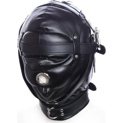 Pink Black SM Exotic toy Fetish Slave Mouth Hood Blindfold Head Mask Party Bdsm Bondage Sex toys Gothic Halloween Cosplay mask