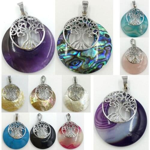 Carnelian Crystal Ablone Shell Round Women Men Pendant Bead 1pcs WFH474