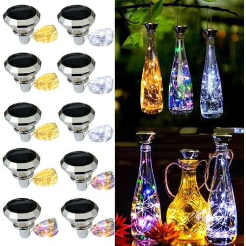 Solar Diamond Wine Bottle Lights 2M 20LEDs Solar String Fairy Lights Outdoor Waterproof for Wedding Holiday Garden Patio Pathway