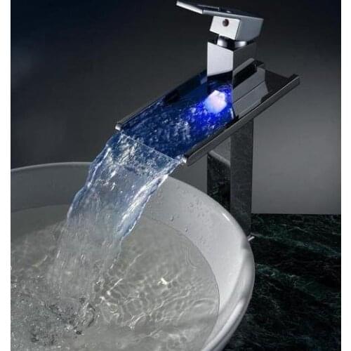 Modern Single Handle Chrome Waterfall LED basin Faucet mixer+ 100% warranty + free shipping