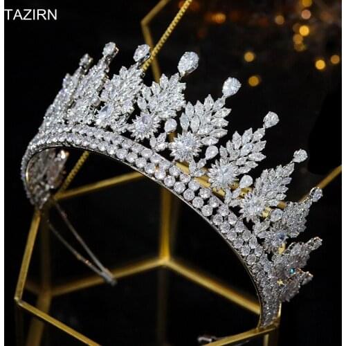 Full Zircon Wedding Bridal Tiaras and Crowns Cubic Zirconia CZ Pageant Headpieces Party Prom Hair Jewelry Gift for Women Girls