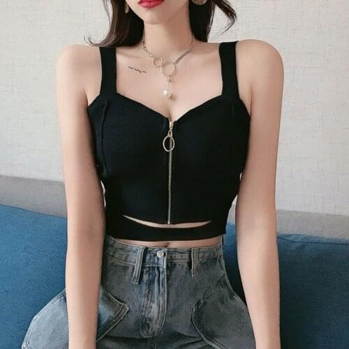 Girls Zipper Croptop Hoodie Vintage Cropped Tanks Knitting Slim Tops Girls Casual Korean 2020 Fashion Womens Clothing