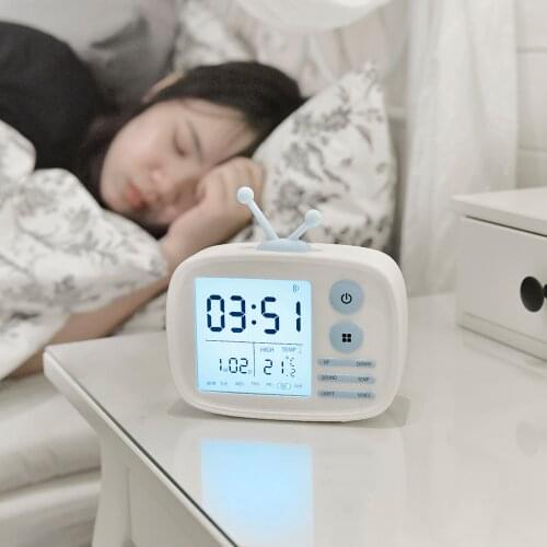 TV Alarm Clock with Sound Control Backlight Temperature Date Week Display USB Voice Broadcast Digital Alarm Clock for Children