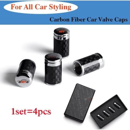 High Quality 1set Carbon Fiber Car Rim Tire Valve Caps With Box Dust-proof Protected For Mazda Toyota Honda KIA Peugeot Seat