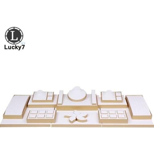 Gold & White Leather Jewelry Display Stand Silver Jade Display Stand Necklace Ring Prop Set Jewelry Counter Window Display Props