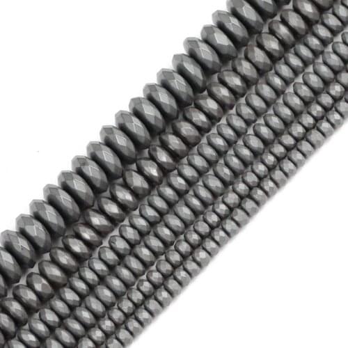 YHBZRET Faceted Matte Black Hematite beads Natural Stone spacer Flat Round Loose beads For Jewelry Making bracelet DIY 3/4/6/8MM