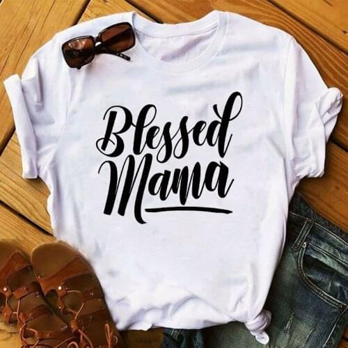 Women 2021 Mama Blessed Letter Fashion Womens Top Mothers Day T Shirt T-shirts Clothing Lady Ladies Stylish Sweet Tee T-Shirt