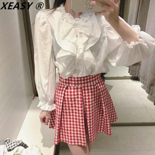 XEASY Za 2021 Women Summer ShortsVintage Plaid High-Waisted Shorts Woman Pleated Loose Skirt With Shorts Chic Casual Clothes