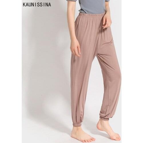 Women Modal Sleep Bottoms Waist Solid Full Length Harem Pajama Pants Nightwear Lounge Wear Pants Female Home Clothes Sleepwear