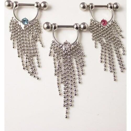 1piece 14G Punk Rock Sexy Love Crystal Nipple Shield Rings Body Piercing Jewelry Long Tassels Nipple Bar ring Women Gift