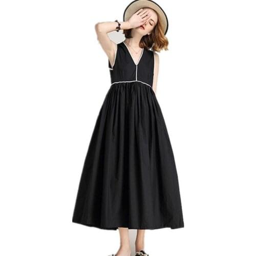 Patchwork 2020 Summer V Neck Street Maxi Dresses Women Vestidos Plus Size M-7XL Casual Pleated Sleeveless Sexy Slimming D